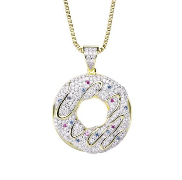 

hip hop pendants aaa cz stone paved bling iced out doughnut necklace for men rapper jewelry, Silver
