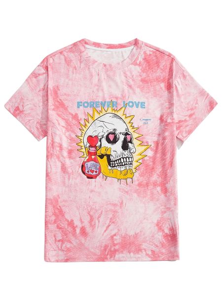 

romwe x lostinlol guys tie dye skull print tee d3xh#, White;black