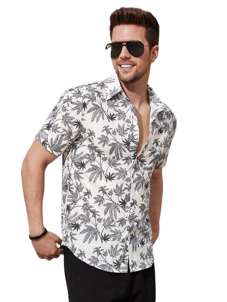 

men tropical print shirt v415#, White;black