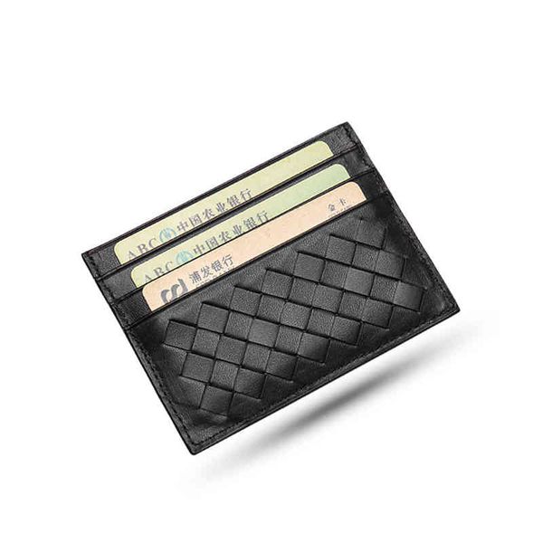 

wallets new leather weave men women credit id card holder mini wallet case purse hand woven 220322, Red;black