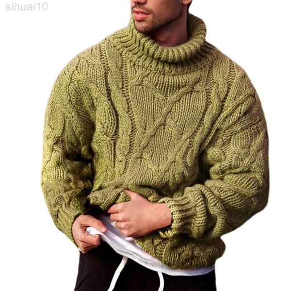 Erkek Kazak Moda Sonbahar Kış Twist Örgü Örtü Kaplumbağa Boyun Jumper Sweatshirt L220801