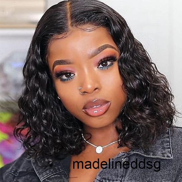 

brazilian natural loose deep wave transparent 4x4 lace closure curly wigs glueless for black women human hair short bob g131