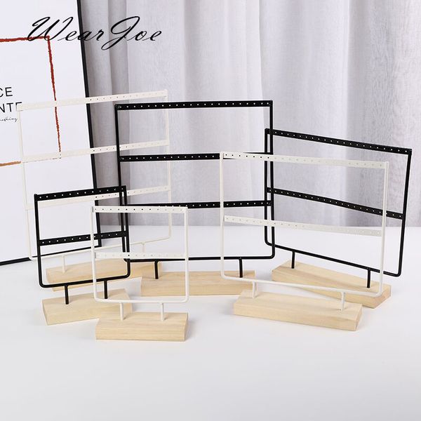 

wholesale wooden base metal ear studs pendant jewelry holder display stand organizer earrings presenting rack 24/44/66 holes 220805, Black;white