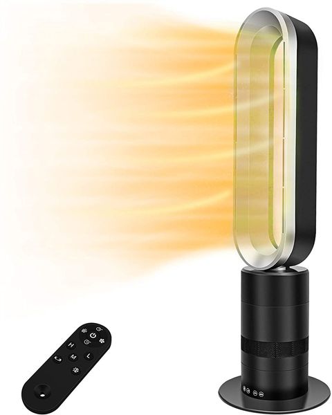 

home simple 32 inch space heater bladeless tower fan heater combo 9h timer 10 speeds with remote control air circulator