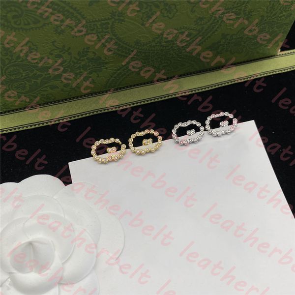 

diamond inlay ear stud luxury double letter earrings designer women studs simple ear jewelry, Golden;silver