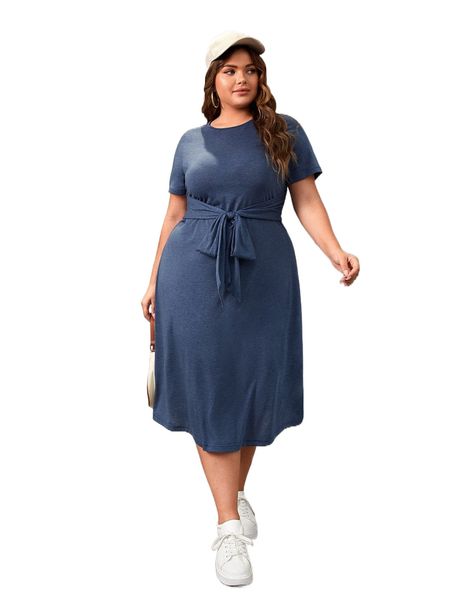 

plus knot front tee dress l58j#, Black