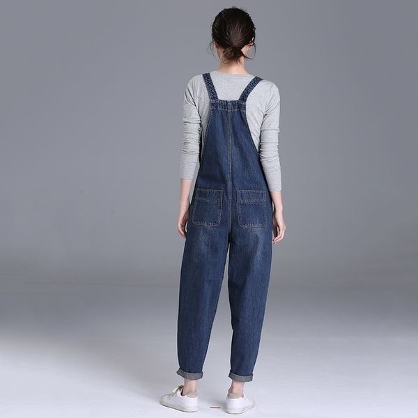 

spring 200 pounds fat mm jeans womens trousers korean version of the loose large size womens bib pants y200417, Blue