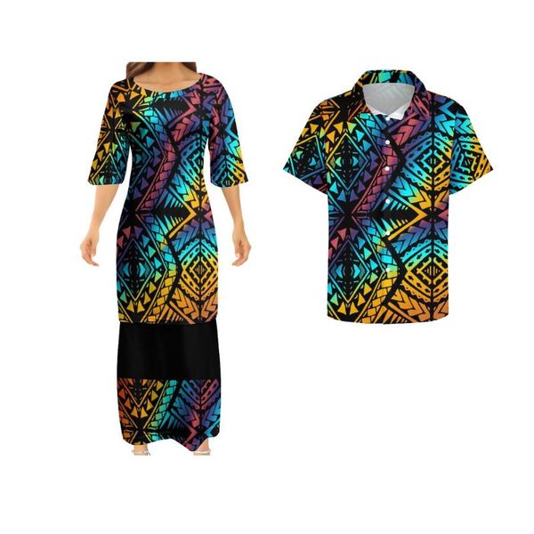 Vestidos casuais padrão personalizado moda feminina clube bodycon samoano puletasi polinésia tradicional design tribal vestido conjunto de 2 peças casual