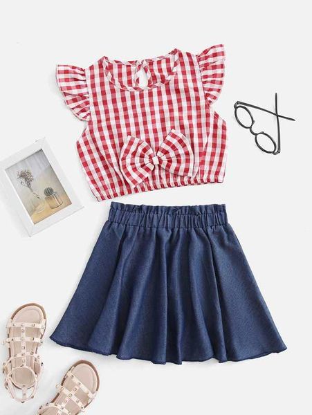 

toddler girls gingham bow front & paper bag waist skirt she, White