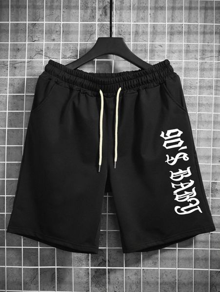 

men letter graphic drawstring waist shorts v5eh#, White;black