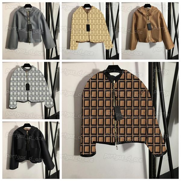 

letters reversible womens jacket fashion long sleeve hooded coats leather patchwork design jackets258f, Black