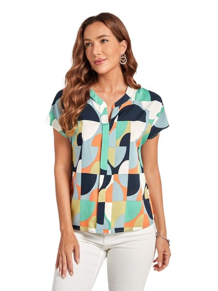 

emery rose geo print batwing sleeve popover blouse o3uu#, White