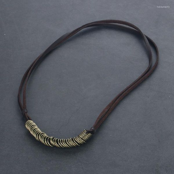 Anhänger Halsketten Antike Bronze Farbe Legierung Runder Ring Kreise Halskette Lederkette Für Männer Vintage Statement Schmuck Geschenke