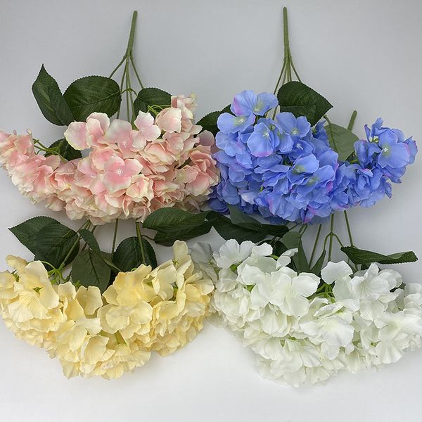 5 Köpfe Hortensien, künstliche Seidenblumen, grün, rosa, Hortensien, künstliche Blumen, Blumenstrauß für Heimdekoration, Party, Hochzeit, Tafelaufsätze