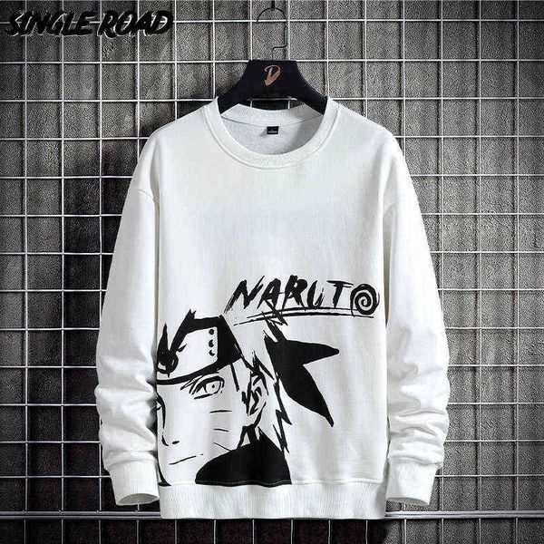 

single road mens crewneck sweatshirt men 2022 anime sweatshirts oversized japanese streetwear harajuku hip hop white hoodie men y220716, Black
