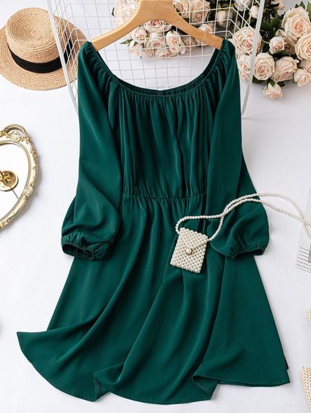 

plus ruched scoop neck dress u2gw#, Black