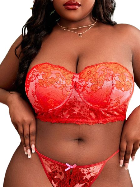 

plus floral lace push up tube bra s6uy#, Black;white