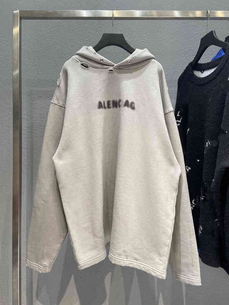 

men's hoodies sweatshirts correct version of paris b home ins net red same fuzzy letter washing worn hole men's and women's f, Black