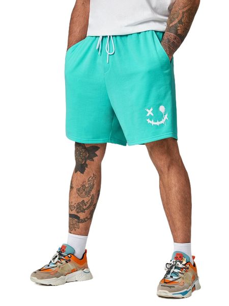 

extended sizes men neon blue cartoon graphic drawstring waist shorts b4x5#, White;black