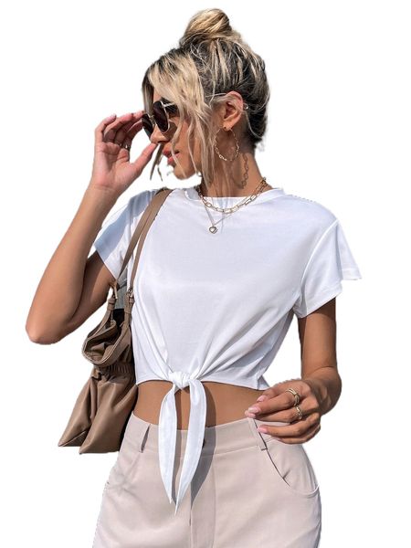 

knot hem crop tee i2w2#, White