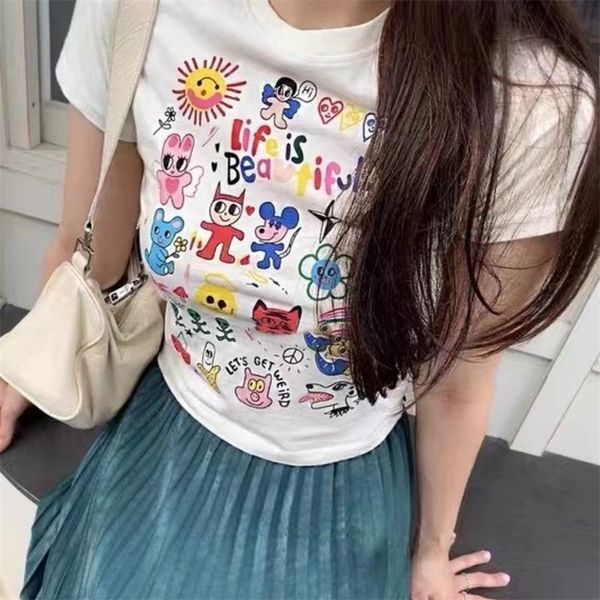 Y2k estético desenho animado t-shirt women tops sexy harajuku streetwear menina sli