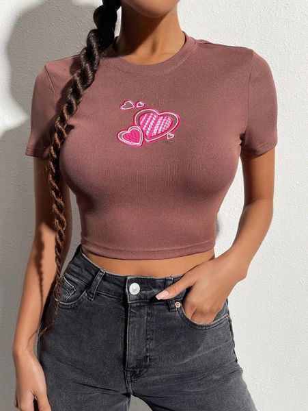 

heart embroidery crop q8rm#, White