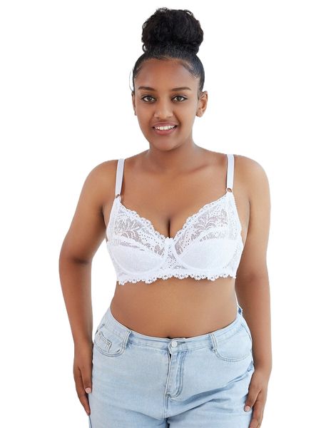 

plus floral lace bow front underwire bra i8hq#, Black;white