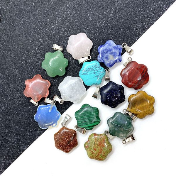 

natural crystal stones charms flower shape tiger eye black onyx rose quartz stone charm beads pendants for jewelry making, Bronze;silver