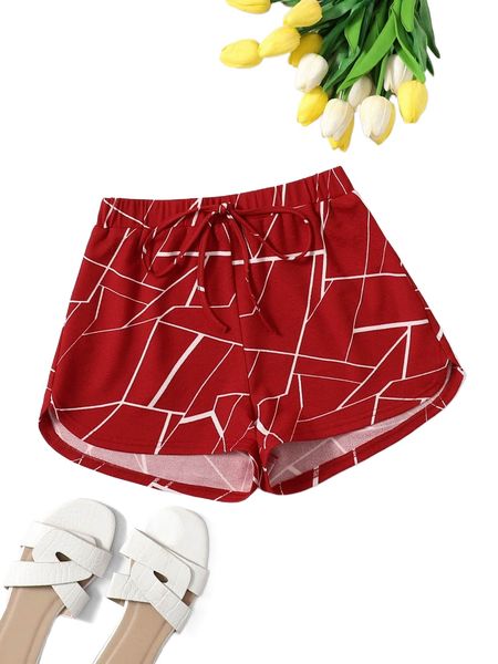 

knot waist geo print shorts c1bz#, White;black