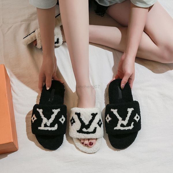 

fashion women's design autumn and winter new designer wool slippers lovers daily indoor korea warm cotton tow g220725, Black