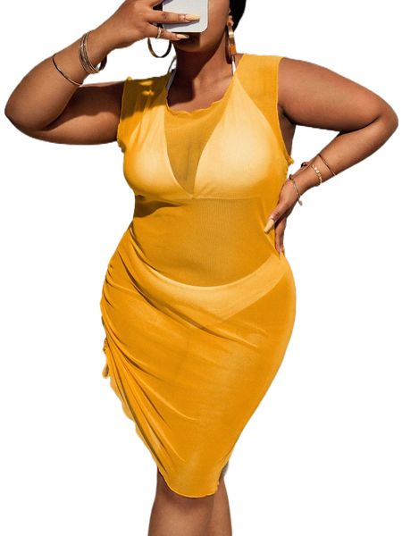 

plus drawstring sheer cover up u4mk#, Black