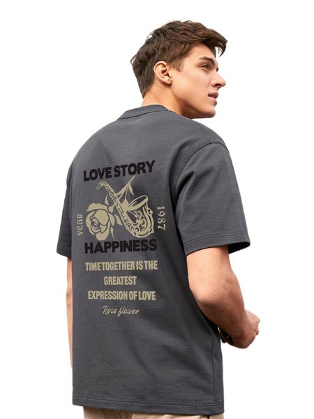 

men slogan & floral graphic tee w2vu#, White;black