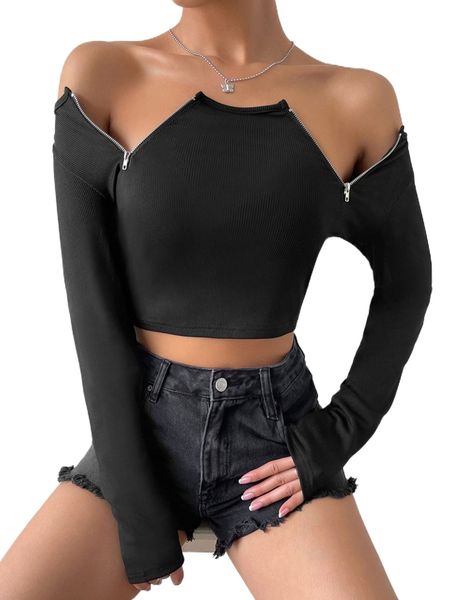 

zipper detail crop tee v4zo#, White