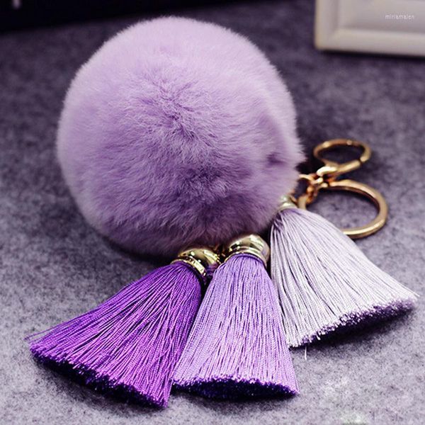 Schlüsselanhänger Mode Kunstfell Ball Pompom Schlüsselbund für Frauen Bunte Quaste Schlüsselanhänger Auto Handtasche Anhänger Charms Mädchen Geschenke Miri22