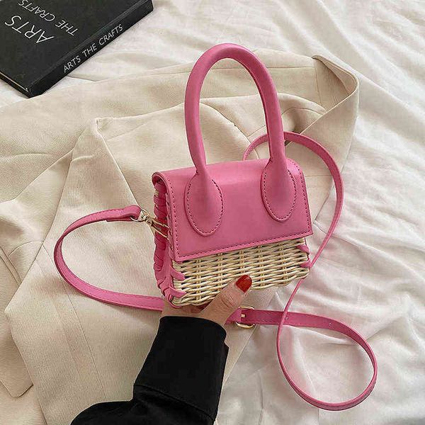 

high-quality straw bag women's 2022 summer popular new casual all-match messenger bag fashion ladies hand-held small square bag y220513
