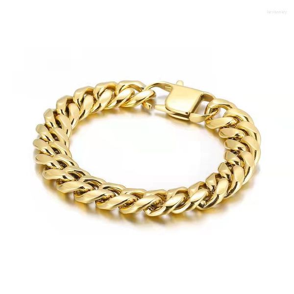 Gliederkette 8/10/12/14/16/18 mm 7–11 Zoll Edelstahl goldfarben Miami Curb Cuban-Armband Flachverschluss Herren Damen JewelryLink La