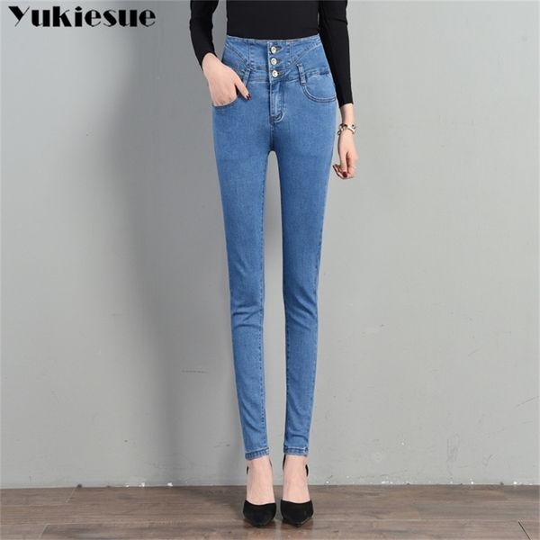 

high waist ripped jeans woman denim pants stretchy slim female trousers skinny pants mom jeans pants capris women plus size 210412, Blue