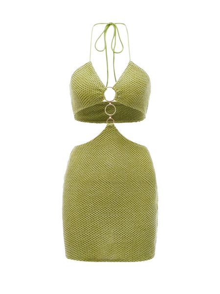 

cut out o-ring detail halter neck backless bodycon dress u3hk#, Black;gray