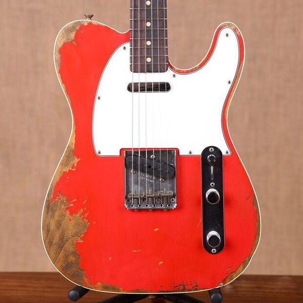 

custom shop electric guitar relics by hands red color master build relic tl guitarra rosewood fingerboard