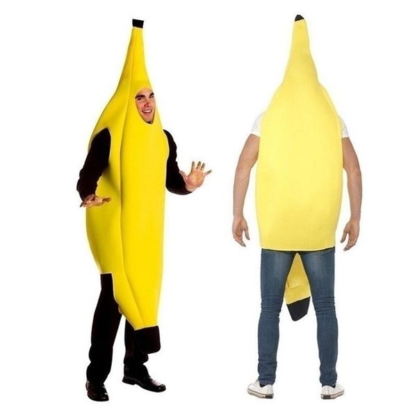 Vestito da banana divertente unisex per adulti Costume giallo leggero Halloween Fruit Fancy Party Festival Dance Dress a220812
