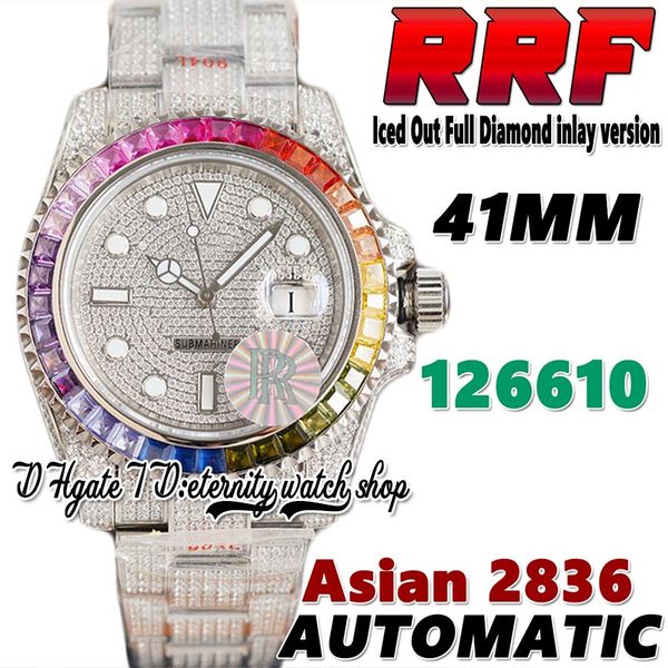 

rrf latest cf116610 a2836 automatic mens watch tw86349 bl86409 rainbow square diamonds bezel 41mm 904l steel iced out diamond bracelet etern, Slivery;brown