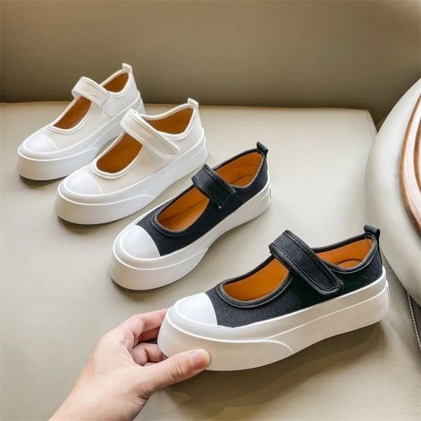 

chunky platform mary janes women fashion wedges canvas shoes sweet harajuku flats espadrilles sneakers black white loafers 220616