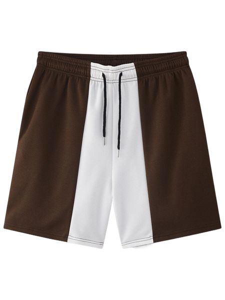 

men color block drawstring waist shorts s70x#, White;black