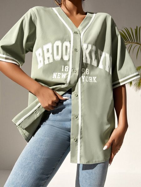 

letter graphic striped trim blouse r4q0#, White