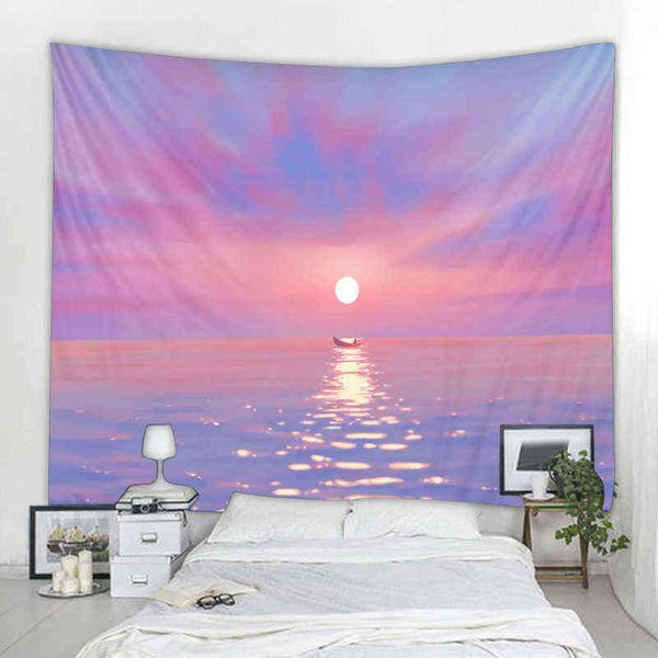 „Fantasy Bohemian Pink Starry Tapisserie Panorama Tapete Teppich Teppiche Dekoration für Schlafzimmer Stoffteppiche“ J220804