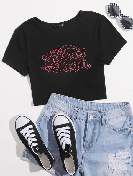 

letter graphic rib-knit tee c5sq#, White