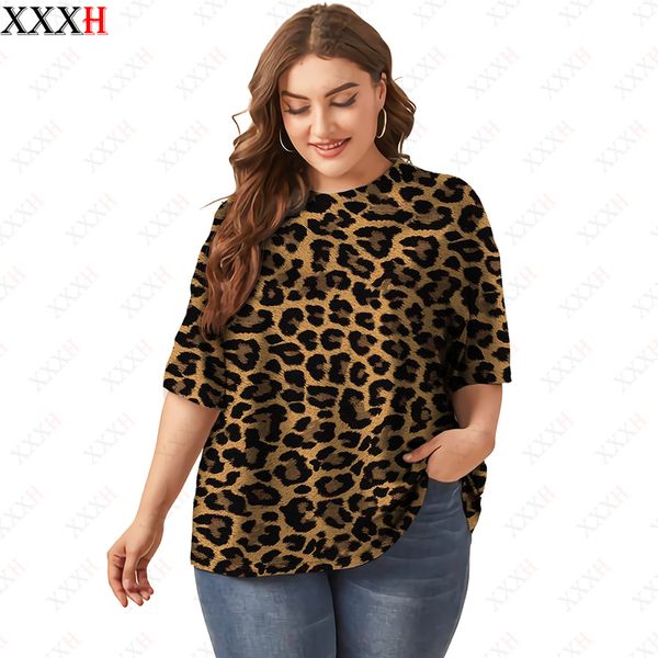 6XL Übergroßes Damen T-Shirt mit kurzen Ärmeln Leopardenmuster Tops Sommer Casual Böhmen Stil Lose Frauen Shirts Streetwear T-Shirts 220713