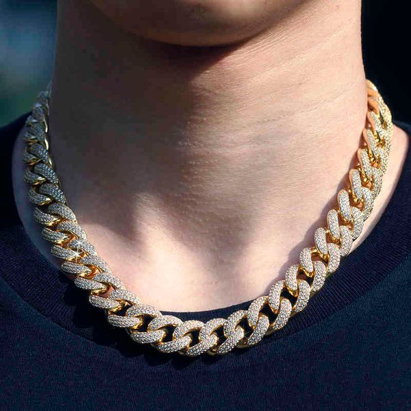 

fashion 18k gold finish iced out cz necklace thick miami cuban link chain hip hop jewelry necklac, Silver