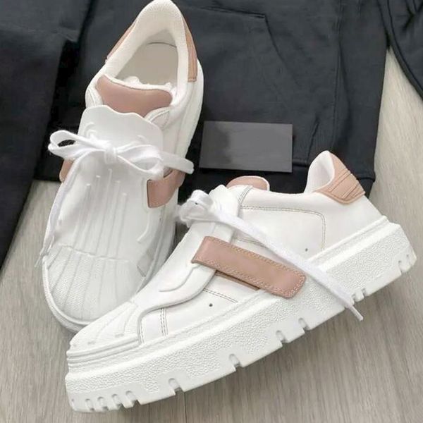 

women platform trainers sneaker designer casual shoes white genuine leather green calfskin rubber sneaker with velcro