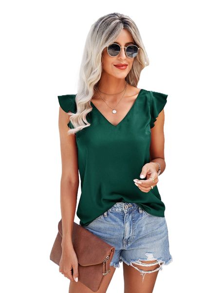 

v neck ruffle cuff blouse j0bz#, White